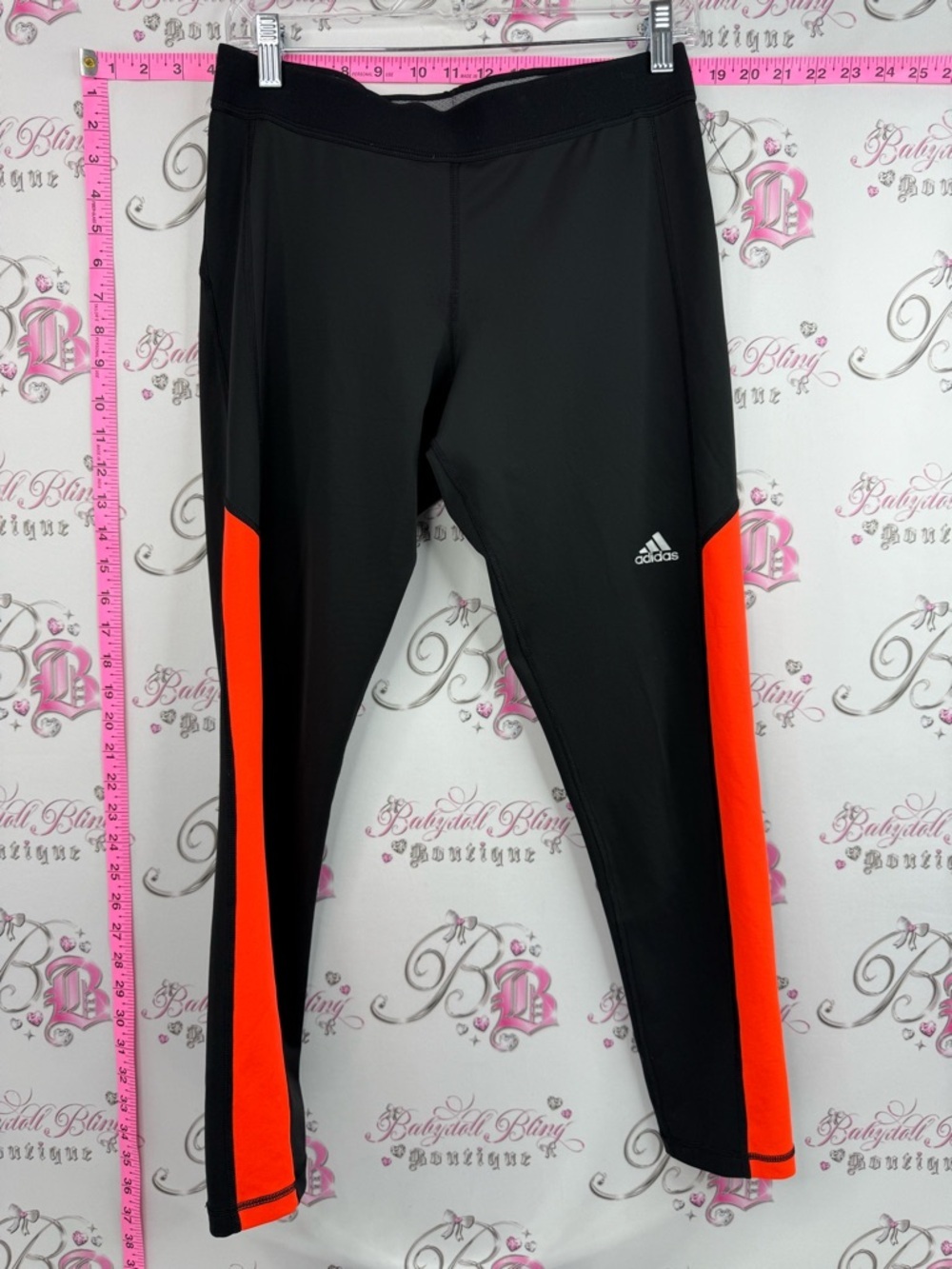 adidas Black Leggings/ tights with Bright, vibrant Orange Side Panels Comfy